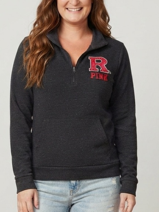 PINK Victoria's Secret Tops - PINK Victoria's Secret Rutgers 1/4 Zip Pullover Sweatshirt Small Grey
